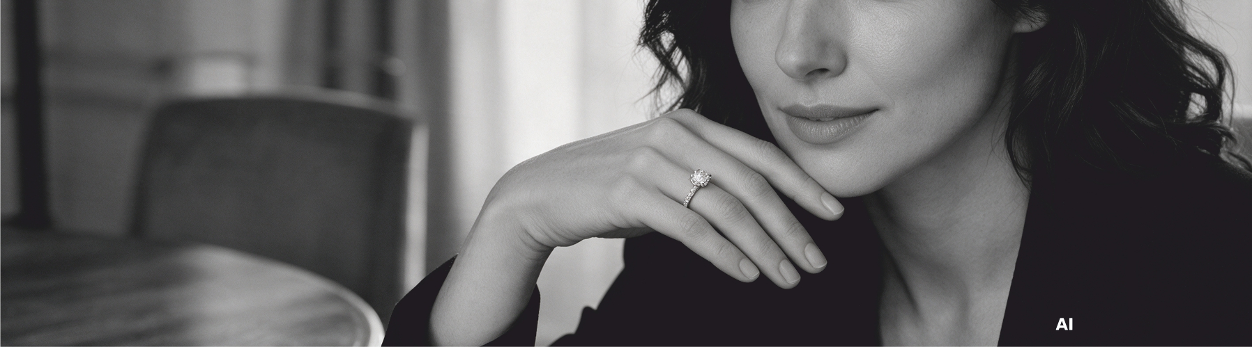 Diamantring Hand Frau Detail grau deep links